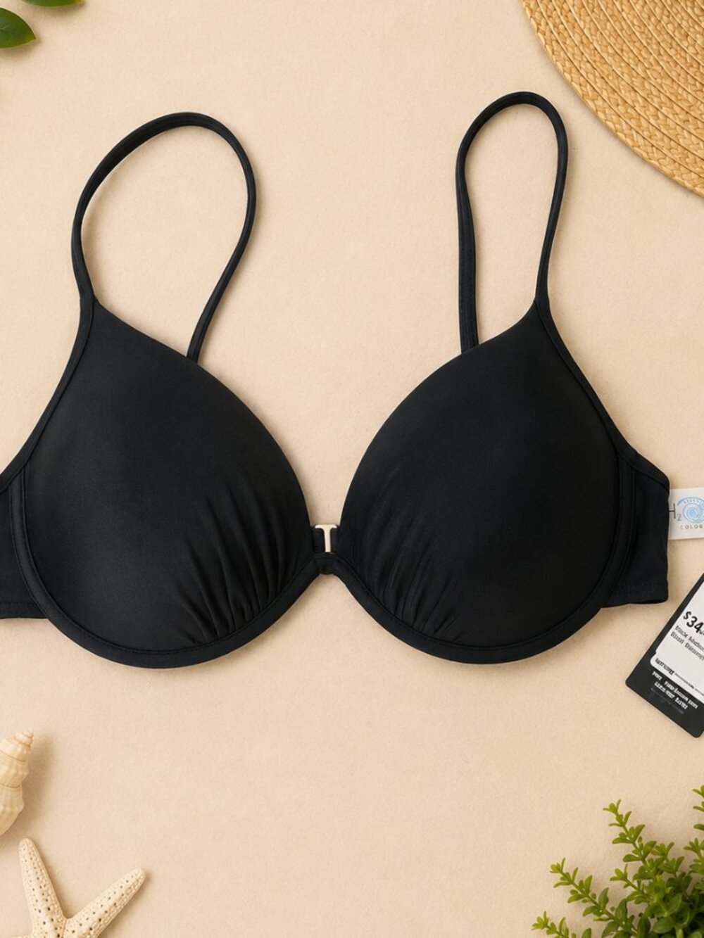 H2OH Colours Maui Molded Cup Bikini Swim Top – Black – Size Medium – NWT